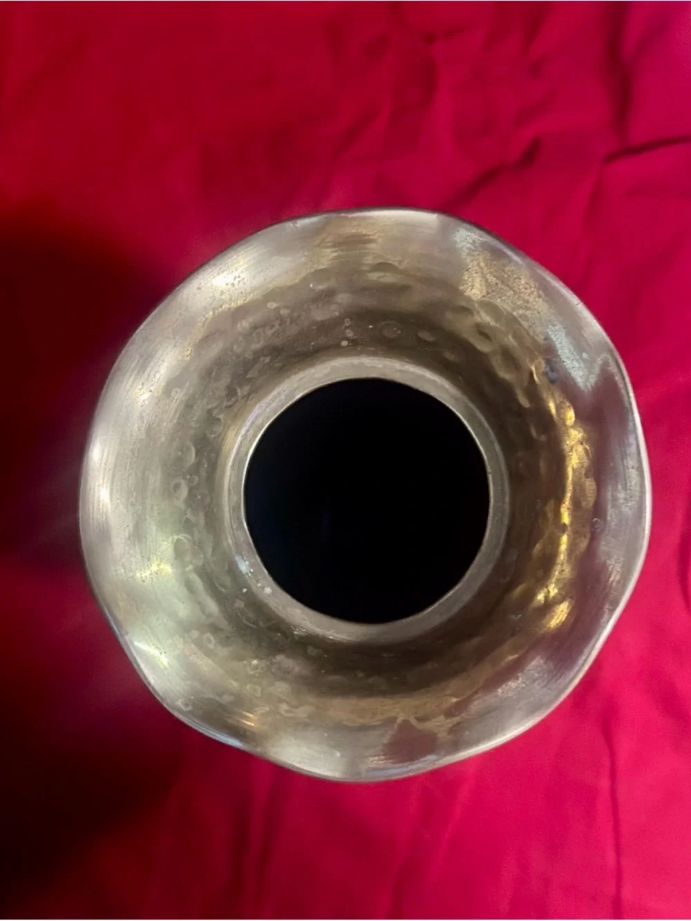 VTG Hammered Brass Vase Rope Twist Accent Wavy Rim Handmade 9